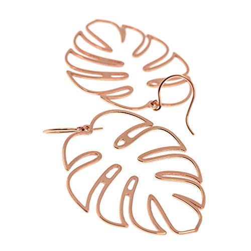 Doubnine Palm Leaf Earrings Large Monstera Rose Gold-Plated Line Dangle Earrings Bohemian Summer Festvial Jewelry for Women (rose golden) - Image 2