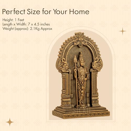SILAII Murugan Statue for Pooja & Home Decor - Antique Bronze Finish Murugan Idol | God Idols | Murugan Statue for Pooja Room | God Idols for Home Decor (12 INCHES) - Image 4
