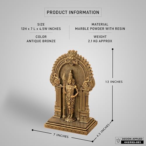 SILAII Murugan Statue for Pooja & Home Decor - Antique Bronze Finish Murugan Idol | God Idols | Murugan Statue for Pooja Room | God Idols for Home Decor (12 INCHES) - Image 2