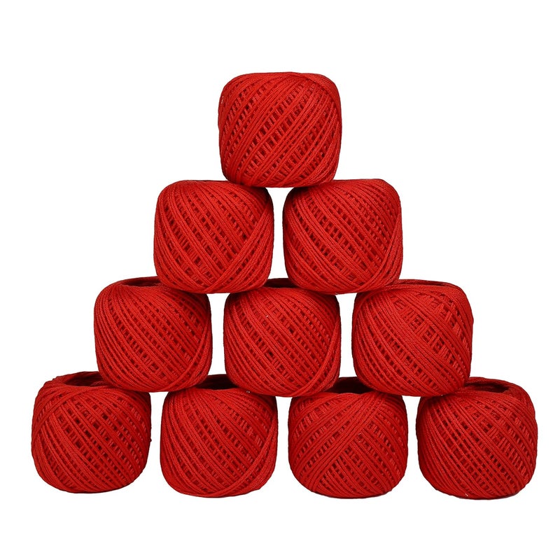 CORIOX Crochet Thread Set Of 10 Ball Crochet Cotton Thread Yarn For Knitting & Craft Making. Size 20 Gram 55 To 60 Mtr Approx (Red), 230 Gm - Image 1