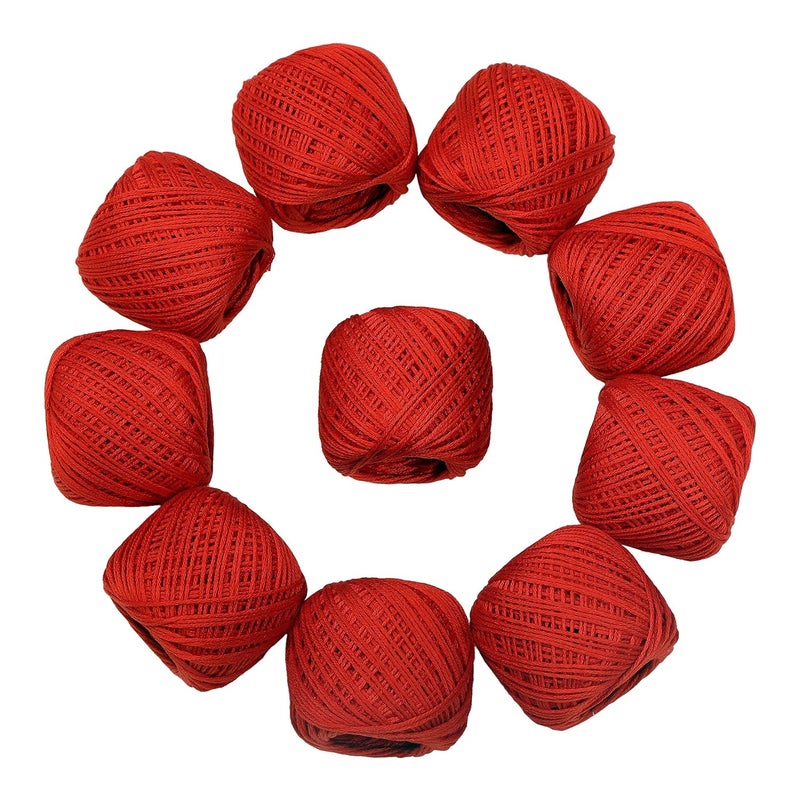 CORIOX Crochet Thread Set Of 10 Ball Crochet Cotton Thread Yarn For Knitting & Craft Making. Size 20 Gram 55 To 60 Mtr Approx (Red), 230 Gm - Image 2