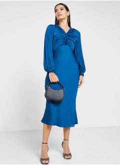 WHISTLES Plunge Neck Ruched Dress  - Image 1