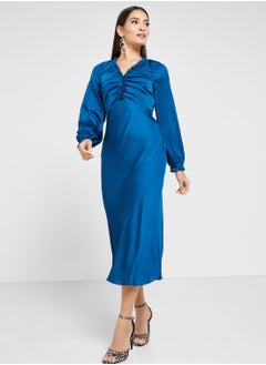 WHISTLES Plunge Neck Ruched Dress  - Image 4