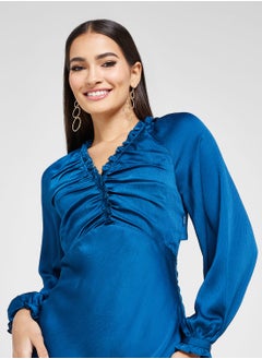 WHISTLES Plunge Neck Ruched Dress  - Image 3