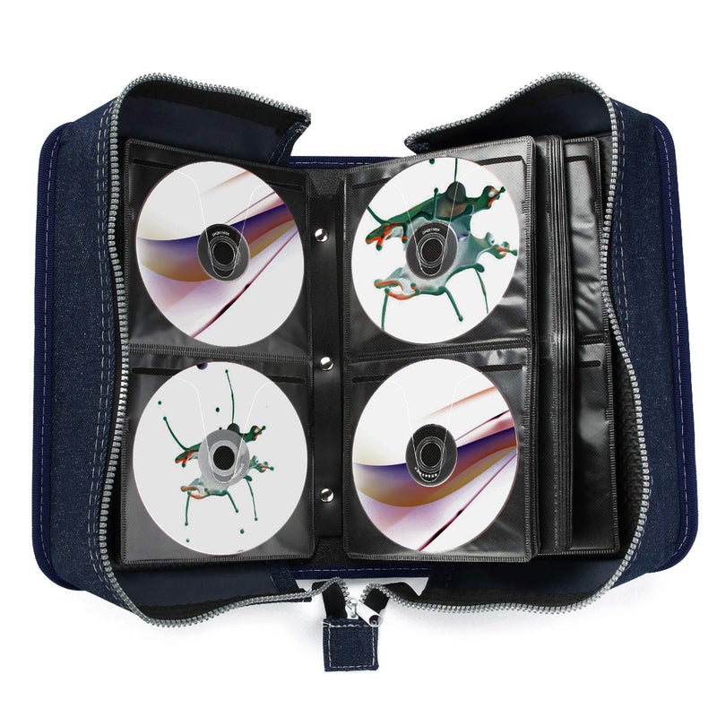 FORE Legend Denim CD/DVD/Blu-Ray Disc 128pcs Wallet Case for CD/DVD Carrying Storage 128 Capacity Made of Denim Color Blue - Image 4