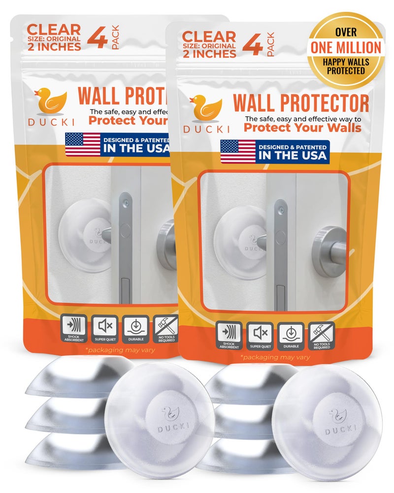 Ducki Door Stop Wall Protectors, 8 Pack Clear, Self Adhesive Reusable Solution for Stopping Wall Damage & Noise from Doors, Refrigerators, & in Your Home or Office, Durable Shock Absorbent & Discreet - Image 1