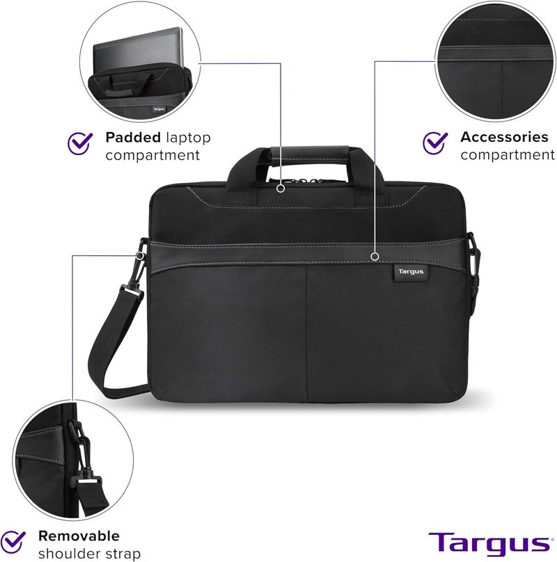 targus Laptop Bag Slim Briefcase for Laptops up to 15.6-inches Over-the-shoulder Laptop Bag Men Women Travel Laptop Bag for 12 13 14 & 15 inch Dell HP Lenovo Apple and Microsoft Laptops Black (TSS898) - Image 2