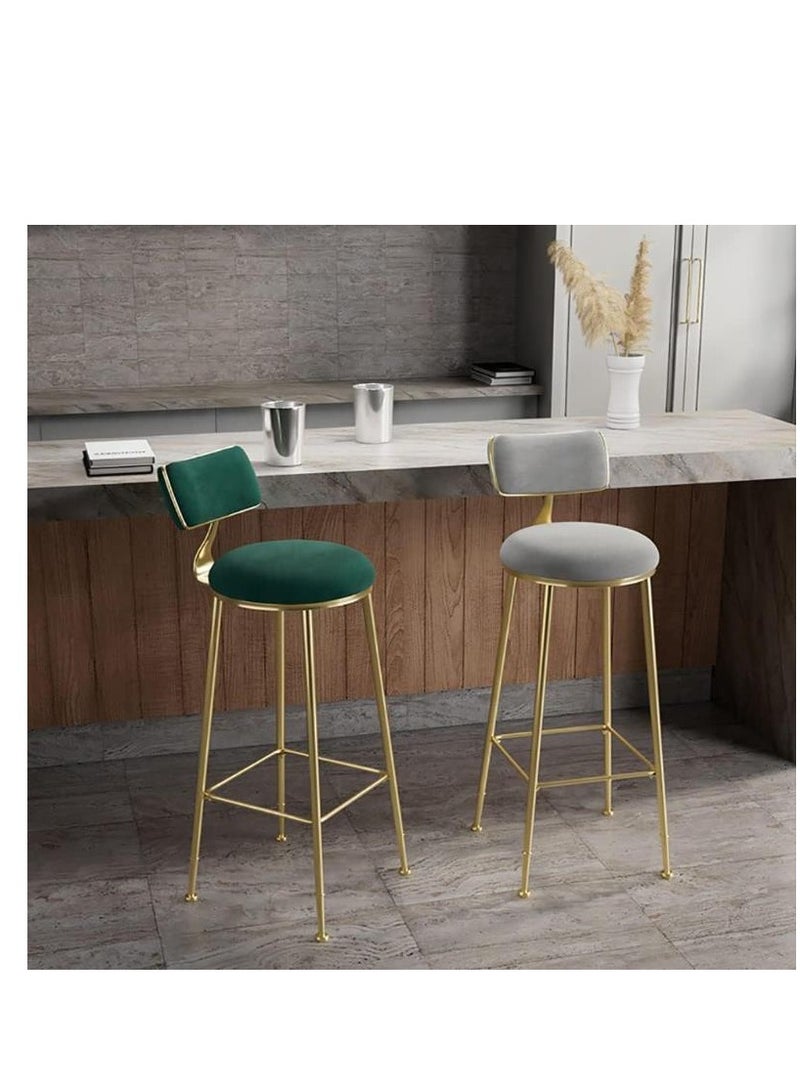 Golden Bar Stool,Chair Stool High Bar Chair,2 Pcs Metal Legs Heavy Duty Barstools with Backs,Flannel Upholstered Counter High Chair for Kitchen, Restaurant,Coffee (Green-2pcs)  - Image 3