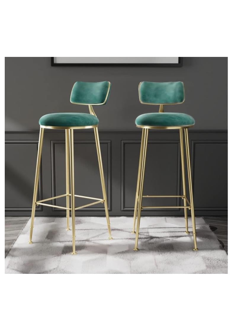 Golden Bar Stool,Chair Stool High Bar Chair,2 Pcs Metal Legs Heavy Duty Barstools with Backs,Flannel Upholstered Counter High Chair for Kitchen, Restaurant,Coffee (Green-2pcs)  - Image 1