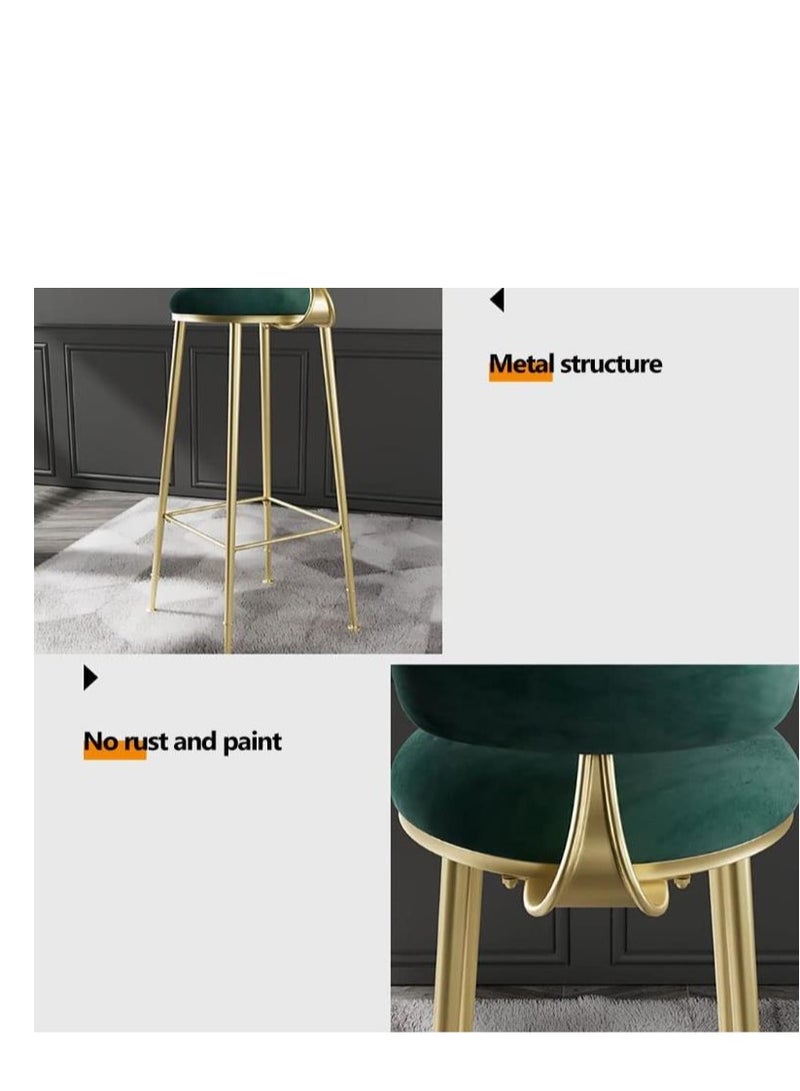 Golden Bar Stool,Chair Stool High Bar Chair,2 Pcs Metal Legs Heavy Duty Barstools with Backs,Flannel Upholstered Counter High Chair for Kitchen, Restaurant,Coffee (Green-2pcs)  - Image 5