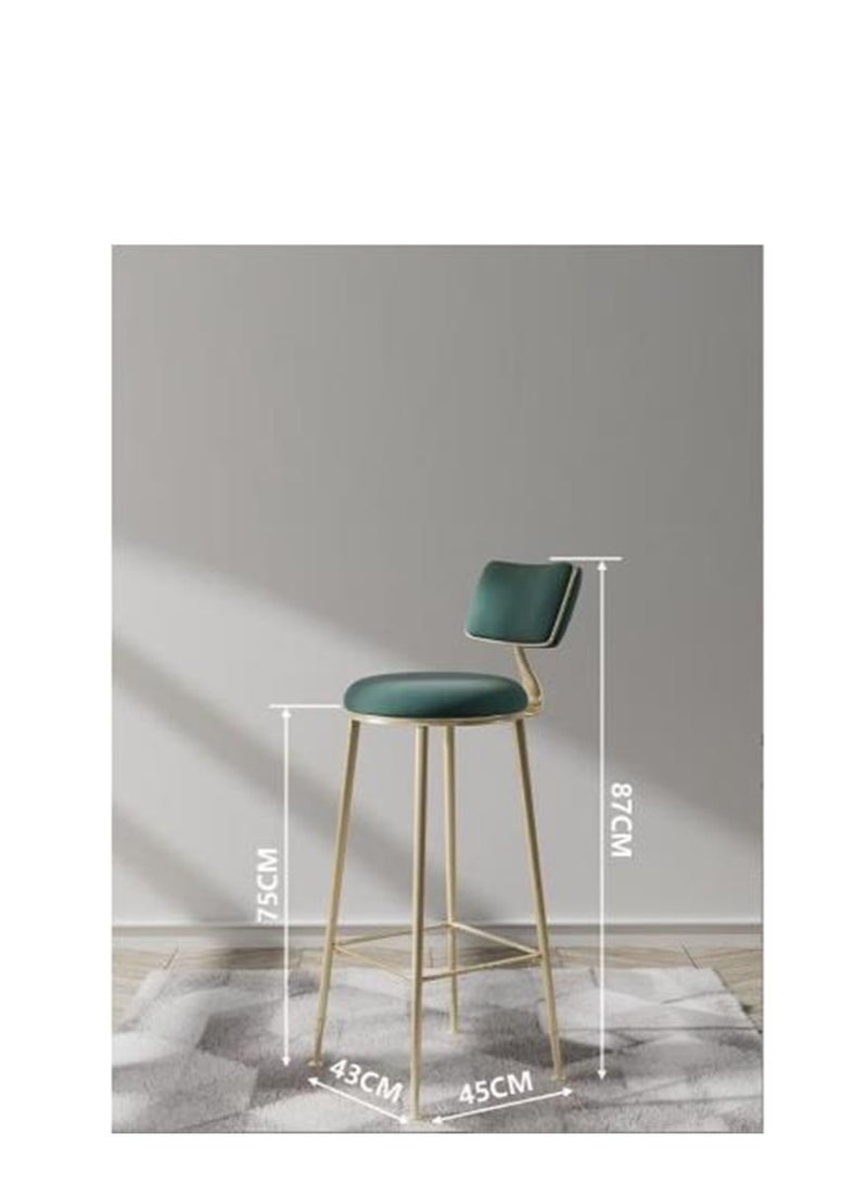 Golden Bar Stool,Chair Stool High Bar Chair,2 Pcs Metal Legs Heavy Duty Barstools with Backs,Flannel Upholstered Counter High Chair for Kitchen, Restaurant,Coffee (Green-2pcs)  - Image 2