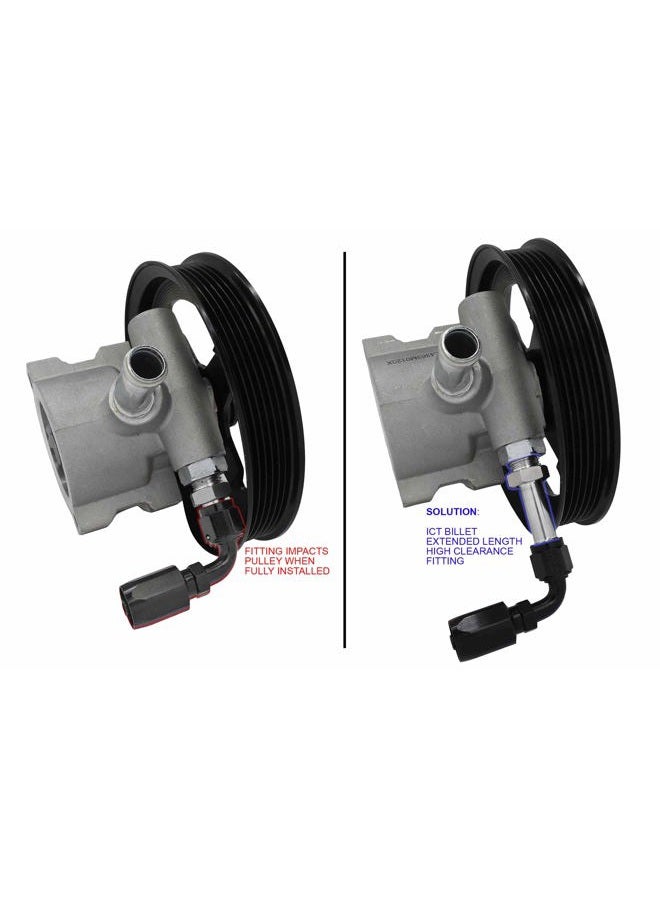 ICT Billet 6an Male Flare to M16-1.5 O-ring Extended Length Pulley Clearance Power Steering Adapter Fitting Made in the USA Bare Aluminum F06ANPSM16XL - Image 2