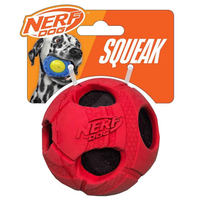Nerf Dog 1484 Red Rubber Wrapped Bash Tennis Ball Squeak Toy Medium - Image 2