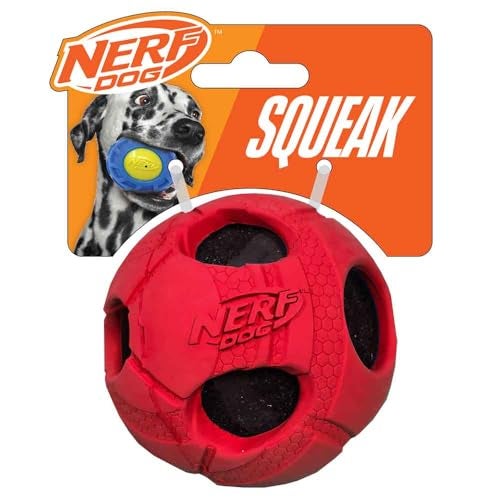 Nerf Dog 1484 Red Rubber Wrapped Bash Tennis Ball Squeak Toy Medium - Image 1