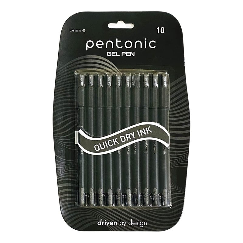 Pentonic 0.6mm Gel Pen & Refill Combo | Black Body | Black Ink | 10 Pcs Pens with 10 Pcs Refills - Image 3