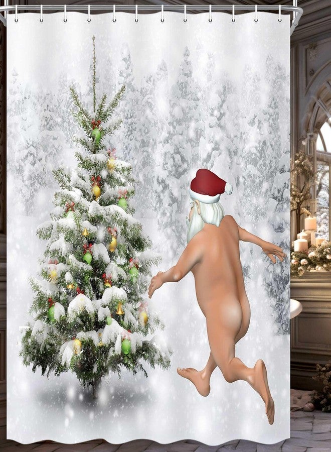MERCHR Funny Christmas Santa Claus Shower Curtain, Christmas Tree Winter Forest Snowflake Bathroom Curtains, Durable Waterproof Fabric Shower Curtain Set with 12 Hooks, 71 x 71 Inches - Image 2