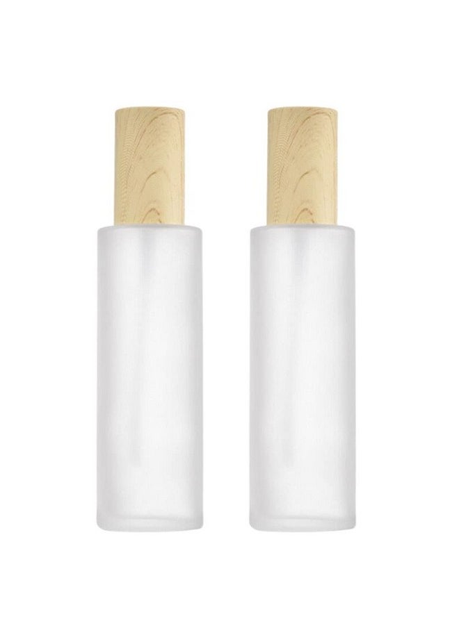 SYBL - SYBL 2Pcs 120ml 4oz Empty Refillable Frosted Glass Cosmetic Cream Lotion Bottle Pump Bottles Container Vial Jar Pot With Wood Grain Lid For Emulsion Essence Liquid - Image 1