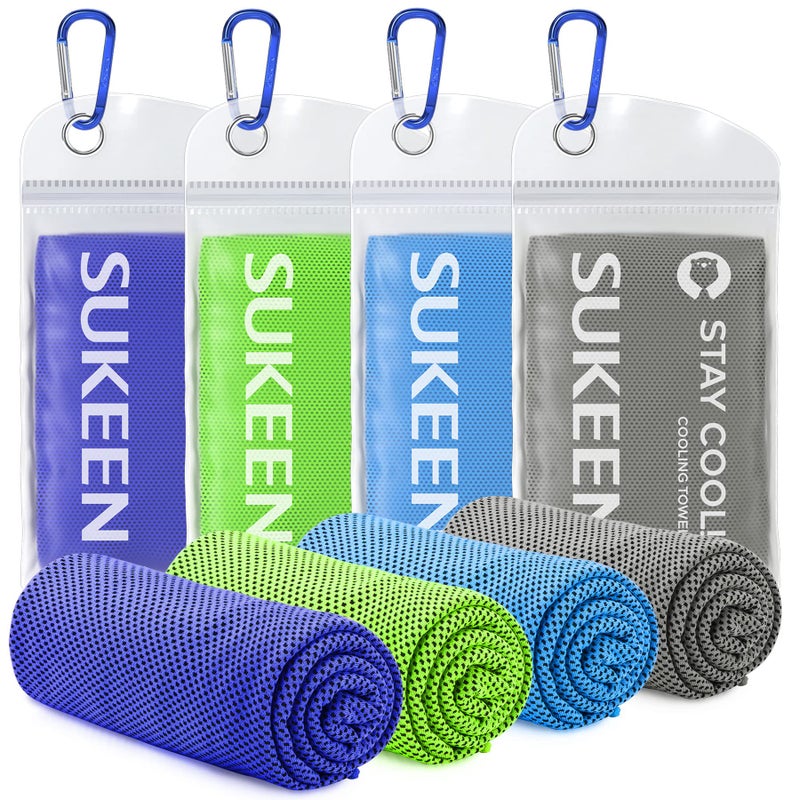 سوكين Sukeen [4 Pack Cooling Plaid (40 "" x12 "") منشفة جليدية ناعمة تنفس منشفة ميكروفيات من منشفة اليوغا الرياضية الجارية تجريب التمارين الرياضية ومزيد من الأنشطة - Image 1