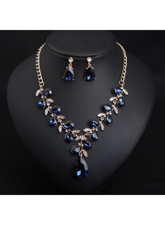 NIBEMINENT Crystal Gem Leaf Necklace and Earring Set