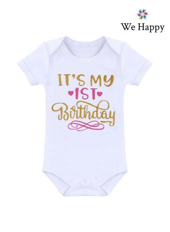 We Happy 5 Pieces Its My 1st Birthday Costume Princess Theme Dressing up Toy Baby Girl Party Fancy Wear with Tutu Skirt, Legging, Cake Topper and Floral Headband  - Image 2