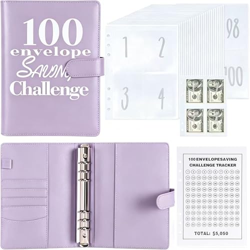 NICOOTH 100 Envelopes Money Saving Binder A5 Savings Challenge Book Easy and Fun Way to Save $5050 - Image 1