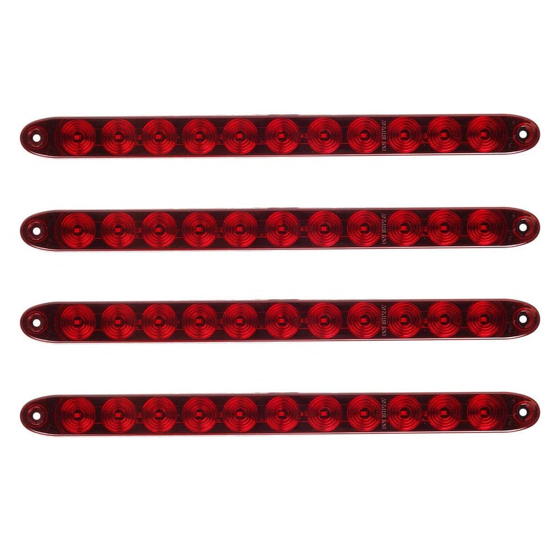 Partsam 4pcs Red 15 Inch Sealed 11 LED Third Brake Light Bar Stop Turn Signal Tail 3rd Brake Light ID Bar Truck Trailer RV Camper Waterproof DOT Compliant