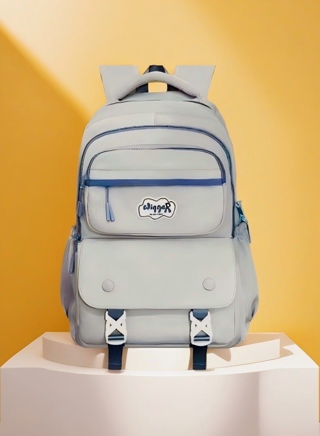 Beautiful Fresh Gray-Blue Backpack, Student Backpack, Lightweight Backpack, Durable Backpack, Adjustable Shoulder Strap Backpack, Minimalist Aesthetic Student Backpack, Fashionable And Practical Choice  - Image 1