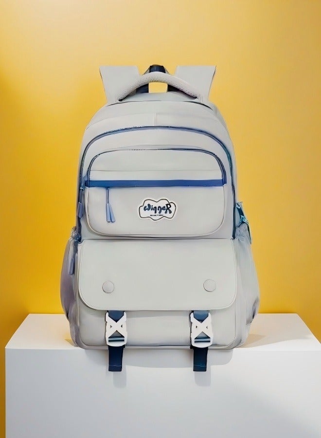 Beautiful Fresh Gray-Blue Backpack, Student Backpack, Lightweight Backpack, Durable Backpack, Adjustable Shoulder Strap Backpack, Minimalist Aesthetic Student Backpack, Fashionable And Practical Choice  - Image 2