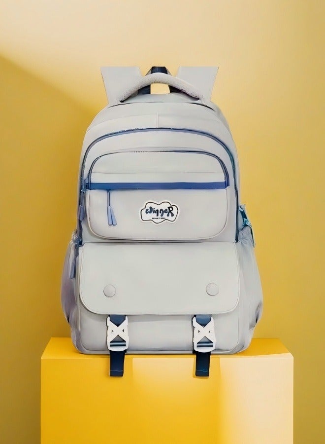 Beautiful Fresh Gray-Blue Backpack, Student Backpack, Lightweight Backpack, Durable Backpack, Adjustable Shoulder Strap Backpack, Minimalist Aesthetic Student Backpack, Fashionable And Practical Choice  - Image 3