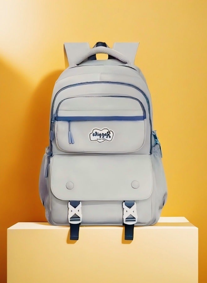 Beautiful Fresh Gray-Blue Backpack, Student Backpack, Lightweight Backpack, Durable Backpack, Adjustable Shoulder Strap Backpack, Minimalist Aesthetic Student Backpack, Fashionable And Practical Choice  - Image 4