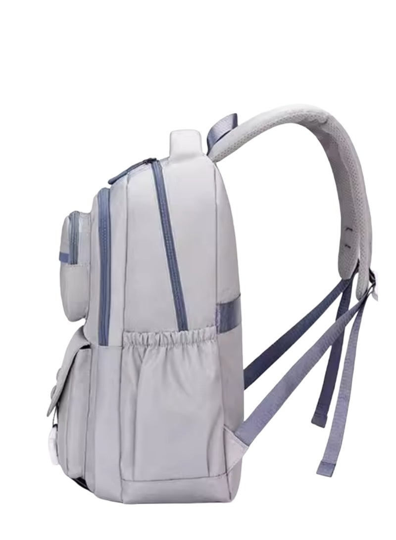 Backpack, Student Backpack,Fresh Gray-Blue, Lightweight Backpack, Durable Backpack, Adjustable Shoulder Strap Backpack, Minimalist Aesthetic Student Backpack - Image 4