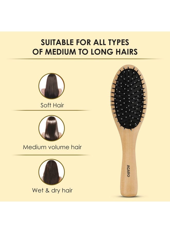 AGARO AGARO Wooden Narrow Oval Hair Brush with Strong & flexible nylon bristles, having Anti-static ball tips For Grooming, Straightening, Detangling & adding shine to Hair, ideal for Men & Women  - Image 3
