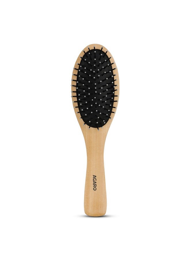 AGARO AGARO Wooden Narrow Oval Hair Brush with Strong & flexible nylon bristles, having Anti-static ball tips For Grooming, Straightening, Detangling & adding shine to Hair, ideal for Men & Women  - Image 1