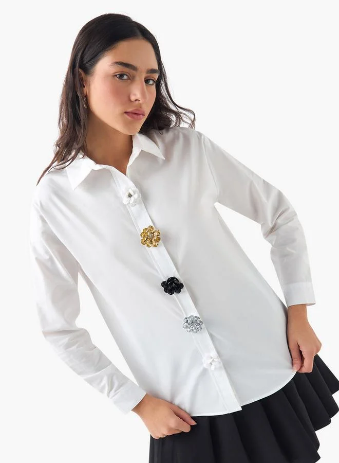 2Xtremz 2Xtremz Floral Accent Shirt with Long Sleeves