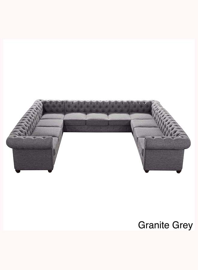 FSH Furniture Garcia Tufted Linen U Shaped Comfy Couch Granite Grey 85x350x285 cm - Image 2