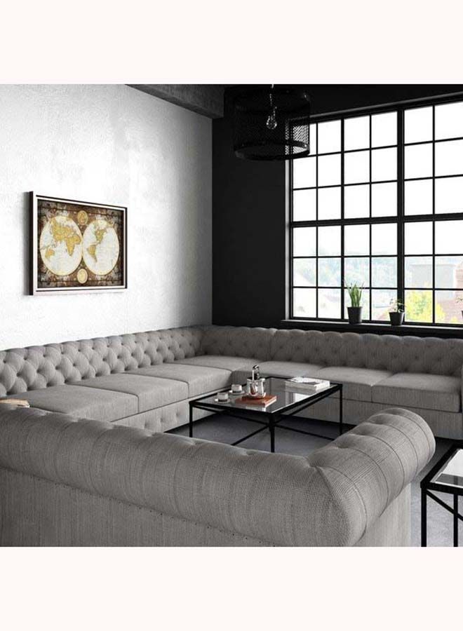 FSH Furniture Garcia Tufted Linen U Shaped Comfy Couch Granite Grey 85x350x285 cm - Image 1