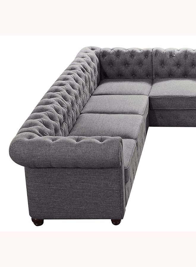 FSH Furniture Garcia Tufted Linen U Shaped Comfy Couch Granite Grey 85x350x285 cm - Image 3