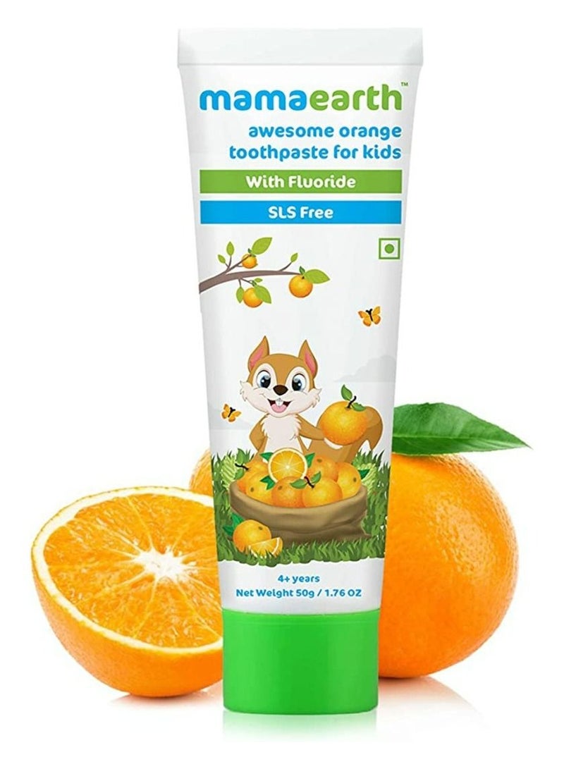 Mamaearth Natural Orange Flavour Toothpaste, Sls Free With 750 PPM Fluoride, 50GM - Image 1