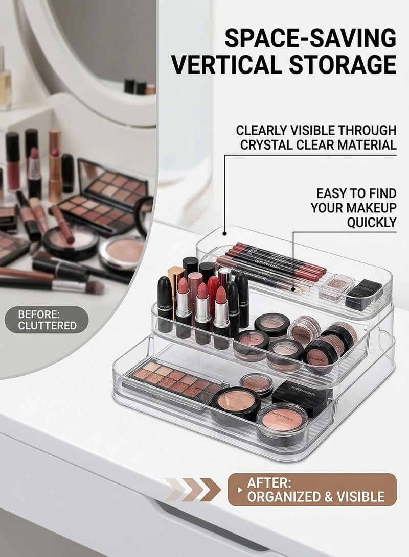 CUBEXELL 3 Tier Clear Acrylic Display Riser, Makeup Perfume Organizer Rack, Transparent Step Storage Stand for Cosmetics, Skincare & Vanity Table - Image 5