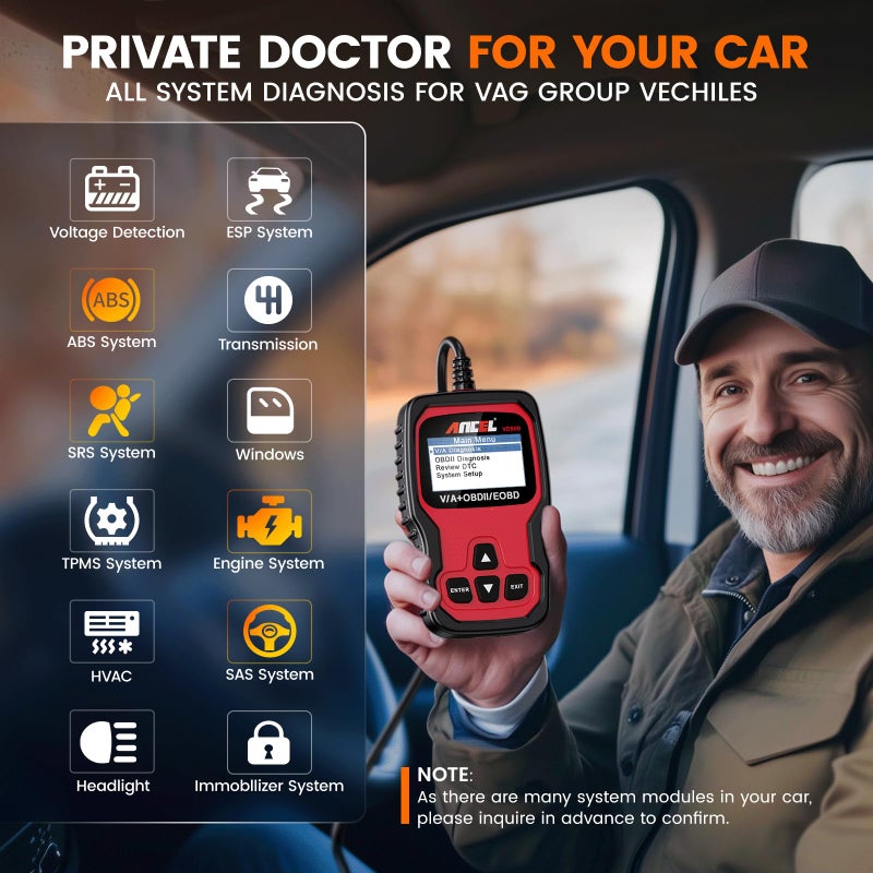 Ancel ANCEL VD500 OBD2 Diagnostic Scanner fit for Volkswagen VW Audi Skoda Seat Diagnosis, Check Engine Light EPB ABS SRS Code Reader, Oil Throttle Position Adaption Brake Pad Reset Tool - Image 2
