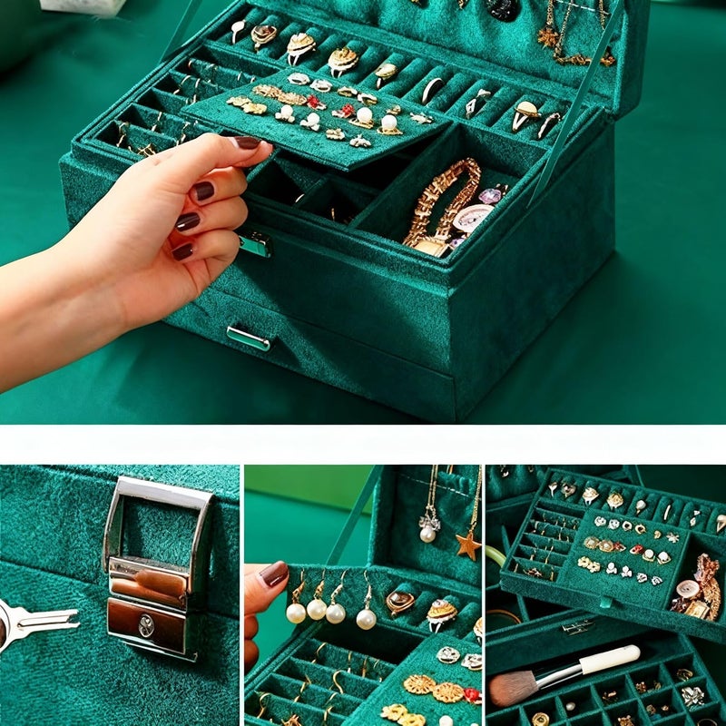 ProttyLife 3-Tier Lockable Jewelry Organizer Display Case in Green - Image 4