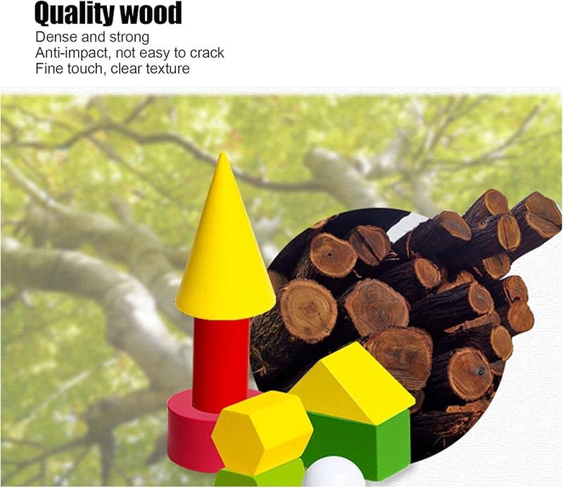 Wooden Geometric Building Blocks Educational Toy Set 32 Pieces 3D Shapes Learning With Storage - Image 5