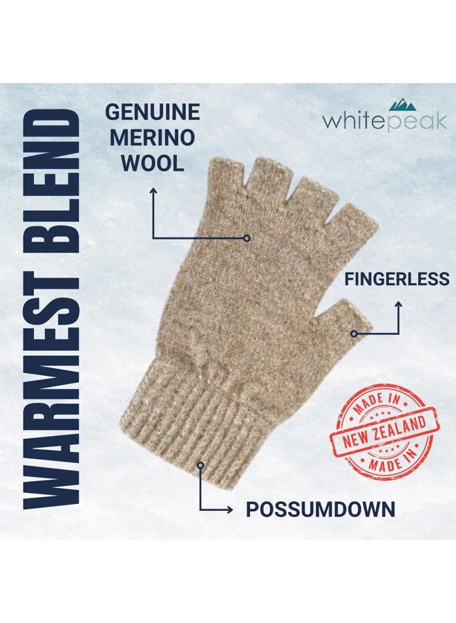 Whitepeak Genuine Merino Wool and Possumdown Fingerless Gloves for Men and Women | UNISEX, Natural, L - Image 2