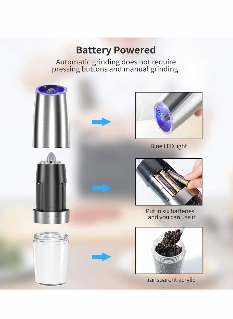Y&D - Gravity Electric Salt and Pepper Grinder Set 2 PCS Automatic Mill with LED Light Battery Operated Adjustable Coarseness One Hand ilver - Image 1