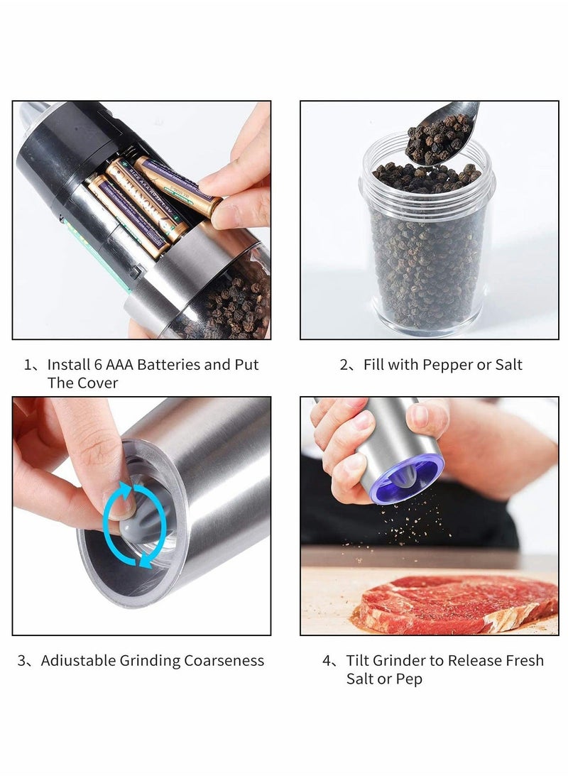 Y&D - Gravity Electric Salt and Pepper Grinder Set 2 PCS Automatic Mill with LED Light Battery Operated Adjustable Coarseness One Hand ilver - Image 1