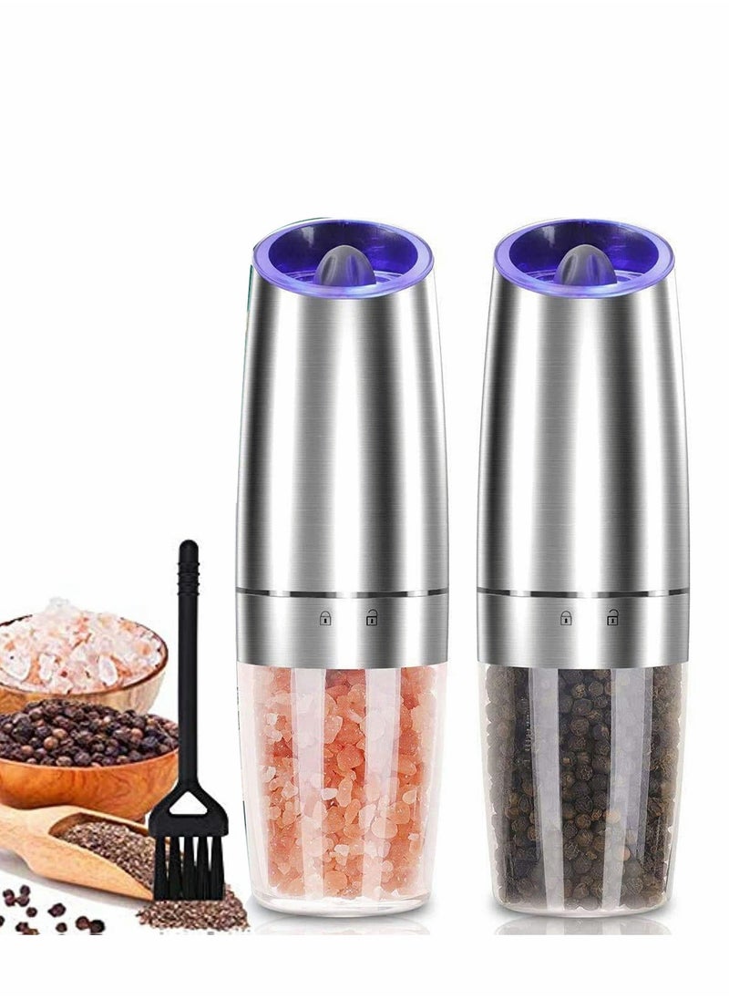 Y&D - Gravity Electric Salt and Pepper Grinder Set 2 PCS Automatic Mill with LED Light Battery Operated Adjustable Coarseness One Hand ilver - Image 1