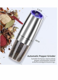 Y&D Gravity Electric Salt and Pepper Grinder Set 2 PCS Automatic Mill with LED Light Battery Operated Adjustable Coarseness One Hand ilver  - Image 5