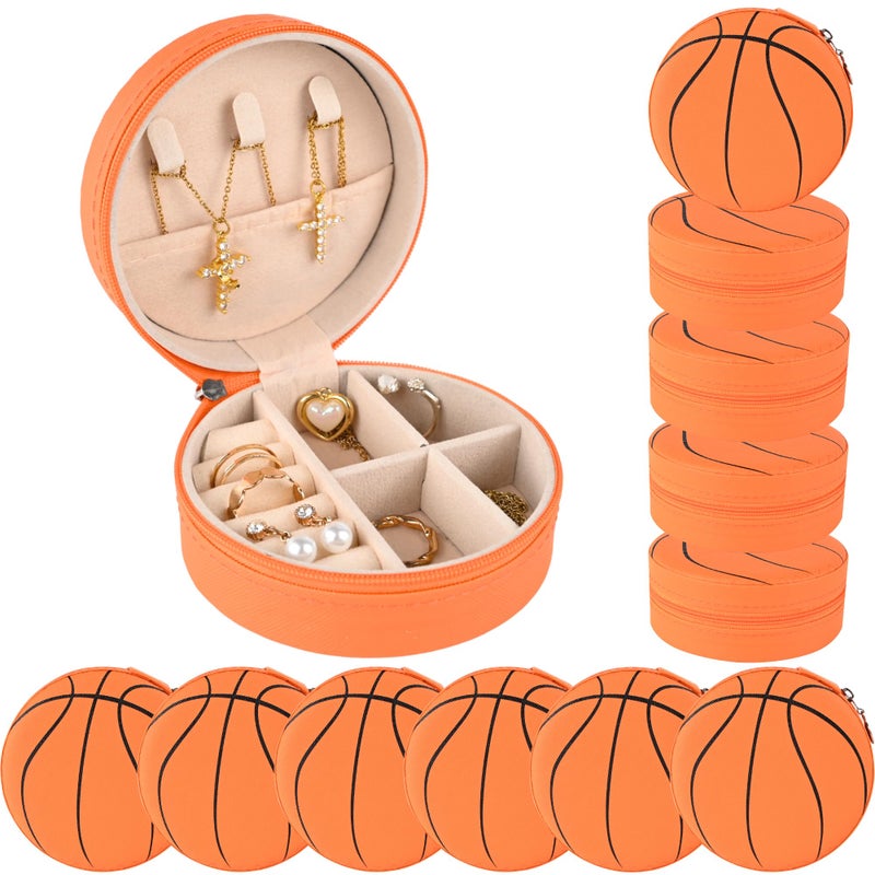 Mindoub 12 Packs Basketball Travel Jewelry Case Round Basketball Stuff Small Portable PU Leather Jewelry Box Organizer Storage Case for Team Athletes & Sports Enthusiasts Christmas Events & Milestones - Image 1