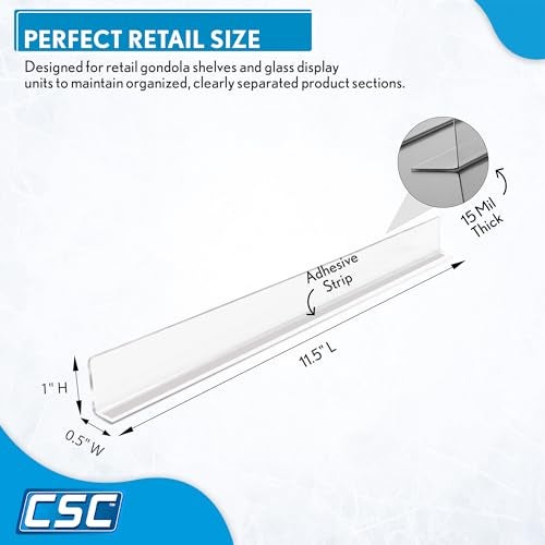 Clip Strip Shelf Dividers Pack of 50 for Retail Stores Lightweight Clear Adhesive Mount 1 H x 11916 L Corp 15 mil Crystal Clear PVC Retail Shelf Separator Item SD1512 - Image 3