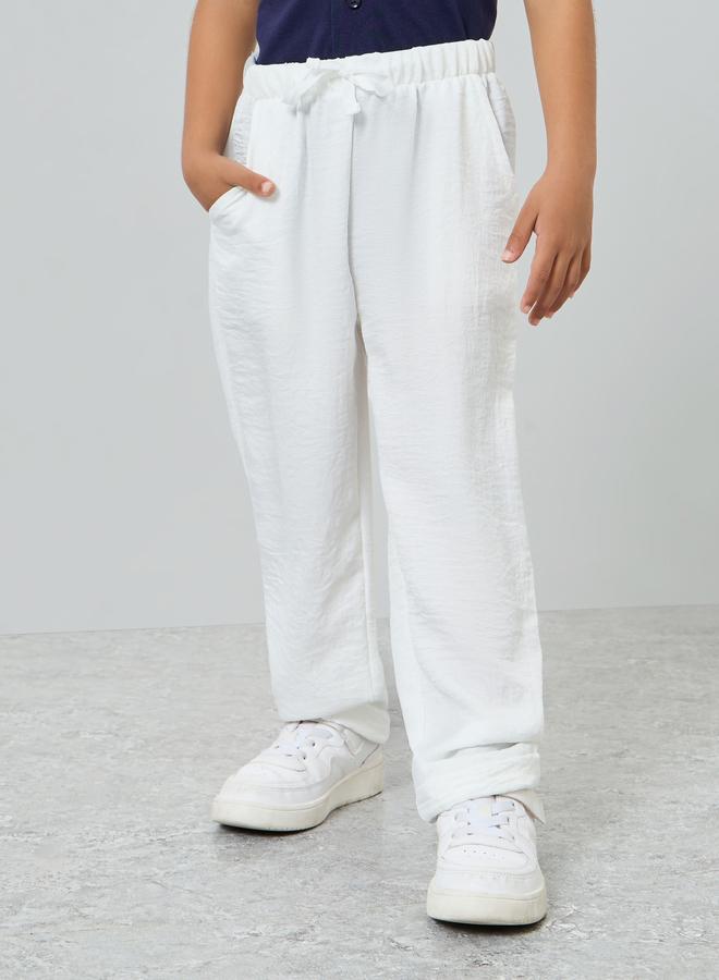 Styli Kids Off-White Solid Woven Pants With Drawcord - Image 1